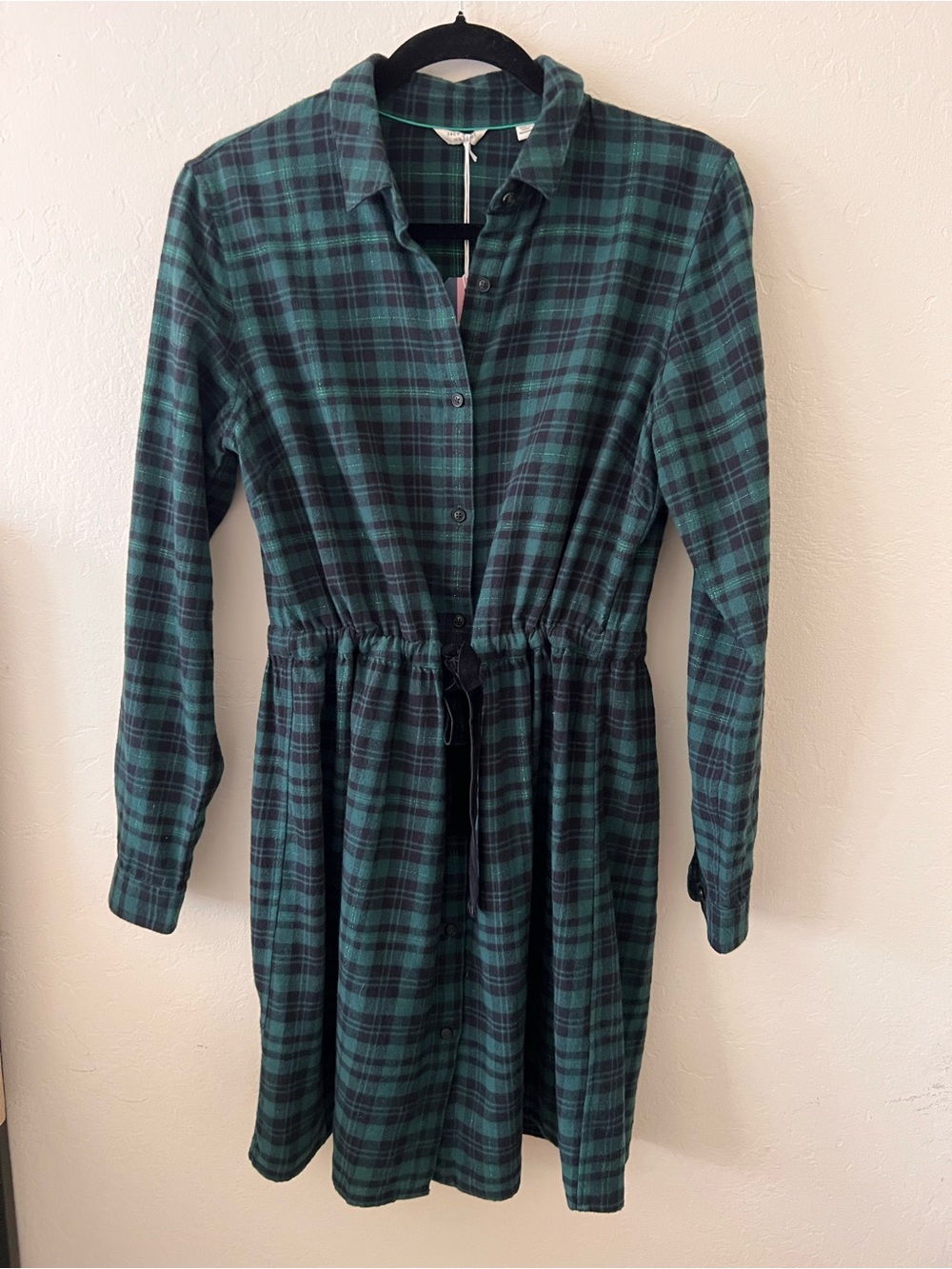 Jack Wills Green and Black Plaid Drawstring Shirt Dress